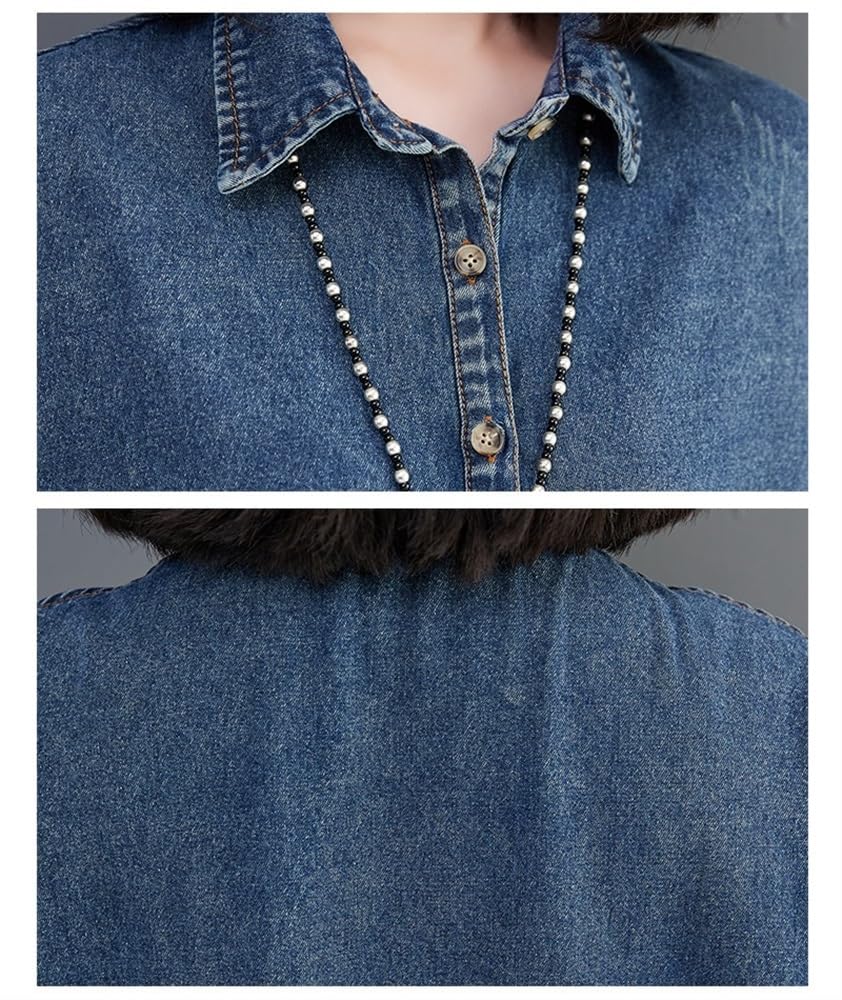 2025 Women's Plus Size Denim Dress Fashion Lapel Short